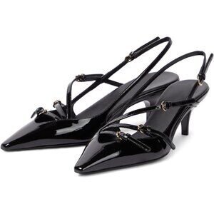 🆕Sling back Kitten Heel Women Black Synthetic Pointed Toe Stiletto Buckle Strap